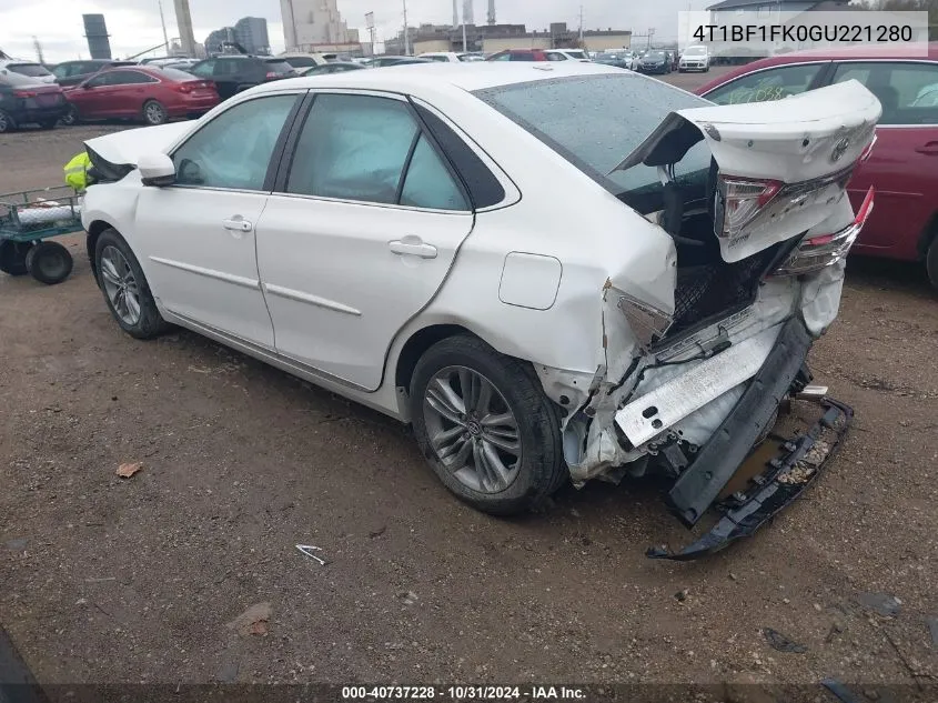 2016 Toyota Camry Se VIN: 4T1BF1FK0GU221280 Lot: 40737228