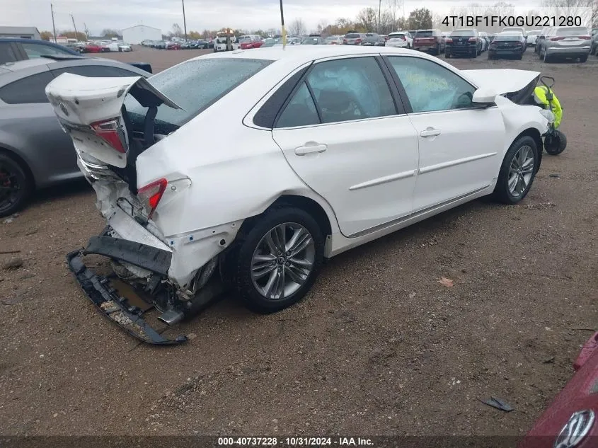 2016 Toyota Camry Se VIN: 4T1BF1FK0GU221280 Lot: 40737228