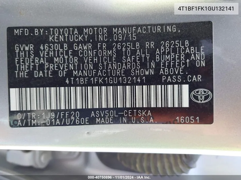 4T1BF1FK1GU132141 2016 Toyota Camry Se