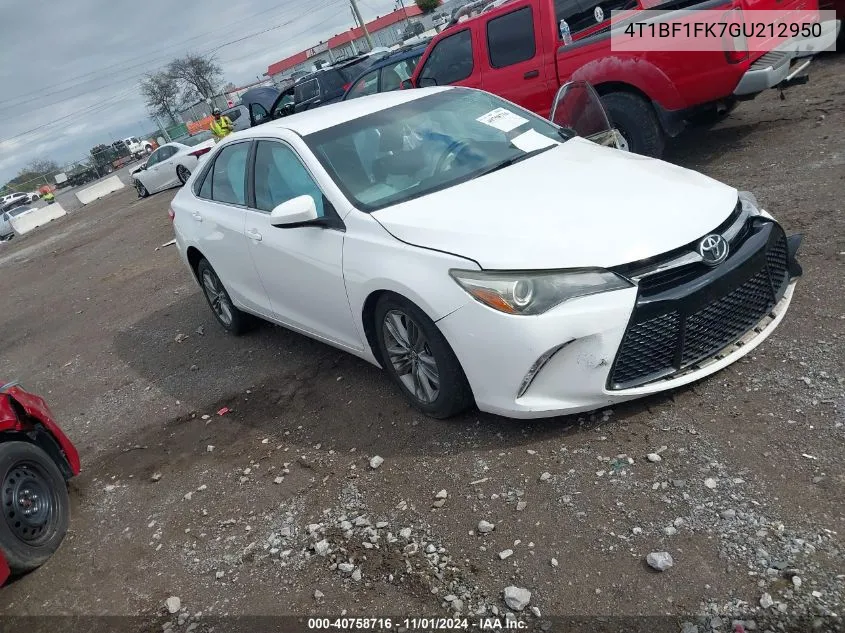 2016 Toyota Camry Se VIN: 4T1BF1FK7GU212950 Lot: 40758716