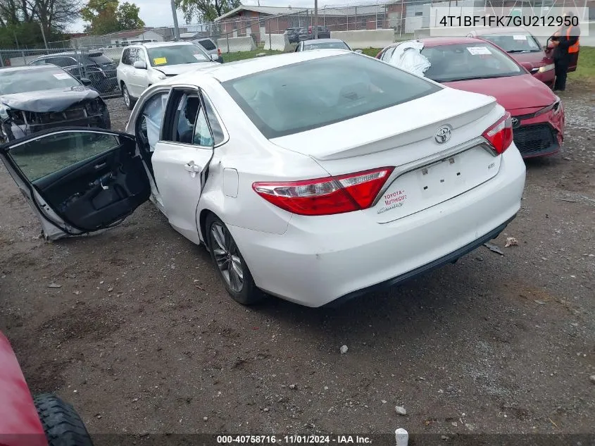 2016 Toyota Camry Se VIN: 4T1BF1FK7GU212950 Lot: 40758716