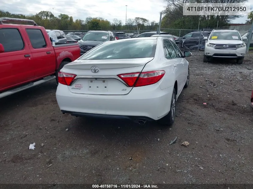 2016 Toyota Camry Se VIN: 4T1BF1FK7GU212950 Lot: 40758716