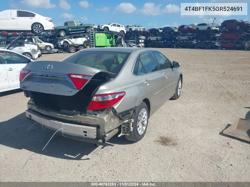 2016 Toyota Camry Le VIN: 4T4BF1FK5GR524691 Lot: 40763253