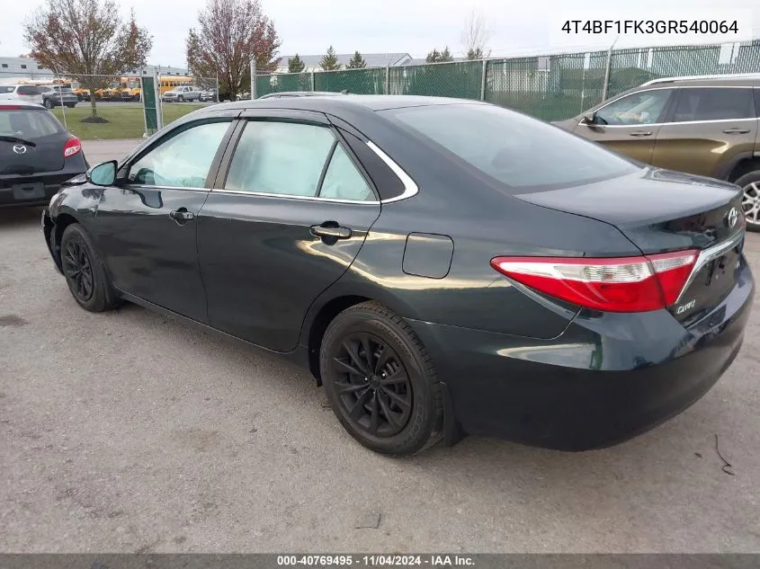 2016 Toyota Camry Le VIN: 4T4BF1FK3GR540064 Lot: 40769495