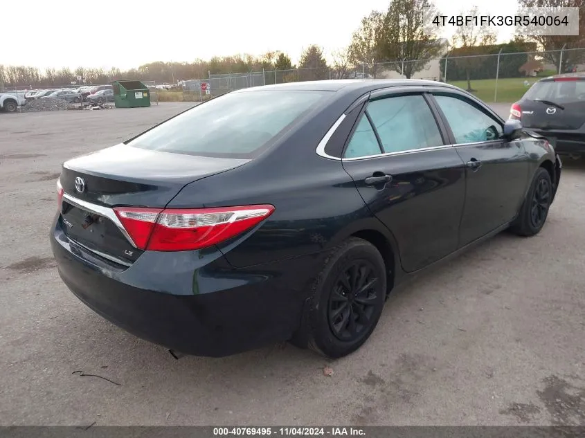 2016 Toyota Camry Le VIN: 4T4BF1FK3GR540064 Lot: 40769495