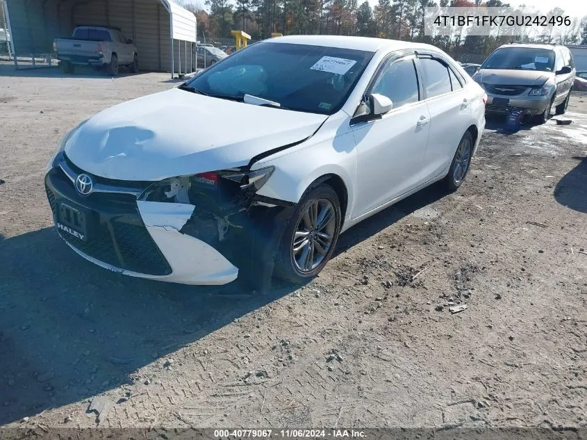 2016 Toyota Camry Se VIN: 4T1BF1FK7GU242496 Lot: 40779067