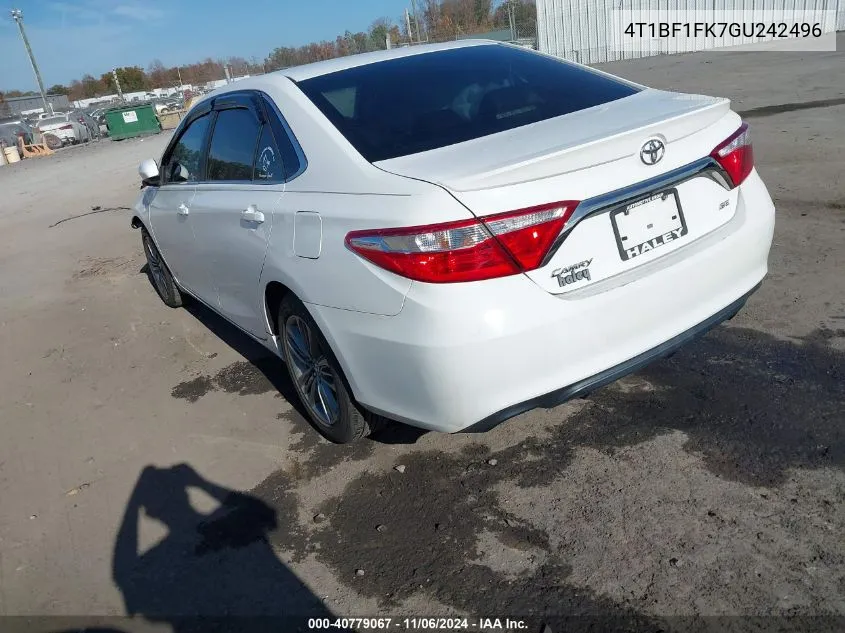 2016 Toyota Camry Se VIN: 4T1BF1FK7GU242496 Lot: 40779067