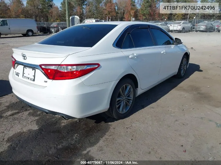 2016 Toyota Camry Se VIN: 4T1BF1FK7GU242496 Lot: 40779067