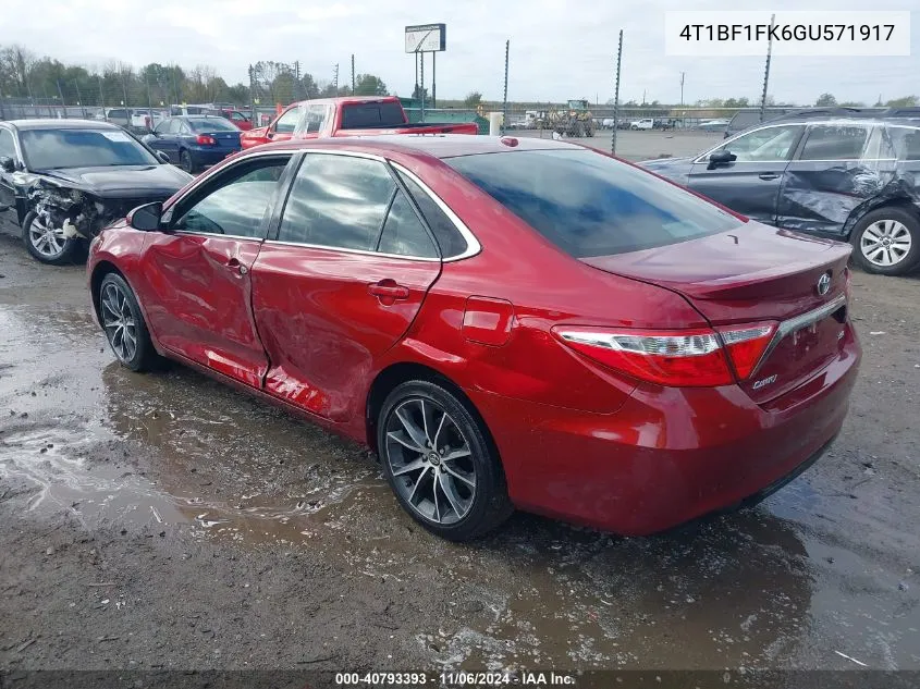 2016 Toyota Camry Xse VIN: 4T1BF1FK6GU571917 Lot: 40793393