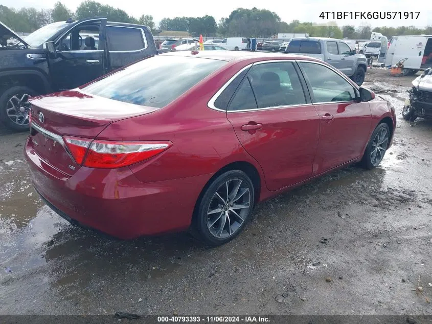 2016 Toyota Camry Xse VIN: 4T1BF1FK6GU571917 Lot: 40793393