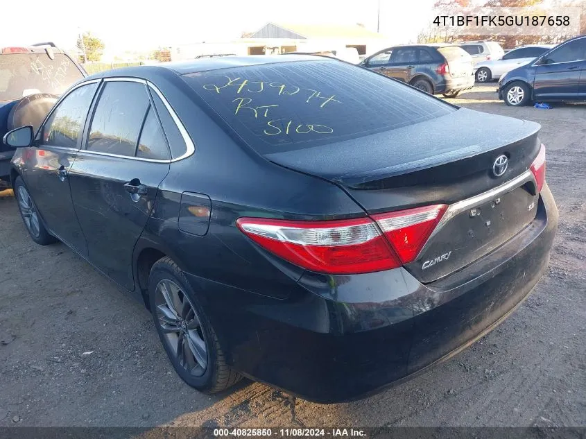 2016 Toyota Camry Se VIN: 4T1BF1FK5GU187658 Lot: 40825850