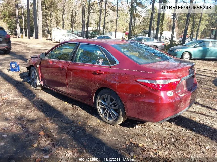 2016 Toyota Camry Se VIN: 4T1BF1FK9GU586248 Lot: 40829831