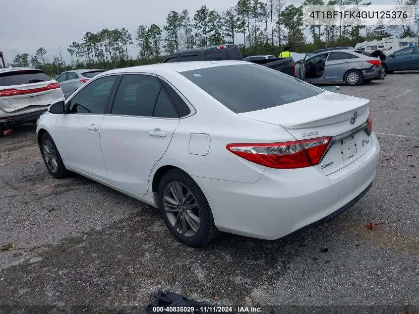 2016 Toyota Camry Se VIN: 4T1BF1FK4GU125376 Lot: 40835029