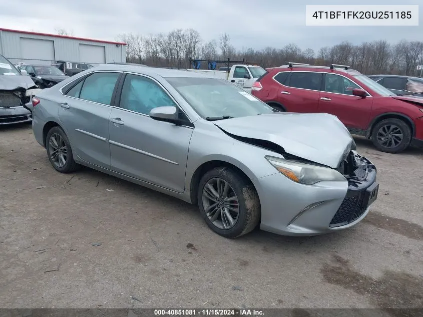 2016 Toyota Camry Se VIN: 4T1BF1FK2GU251185 Lot: 40851081