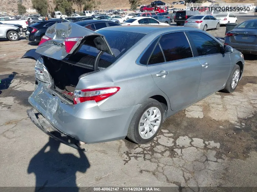 2016 Toyota Camry Le VIN: 4T4BF1FK2GR559950 Lot: 40862147