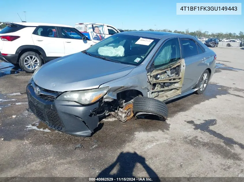 2016 Toyota Camry Se VIN: 4T1BF1FK3GU149443 Lot: 40862529