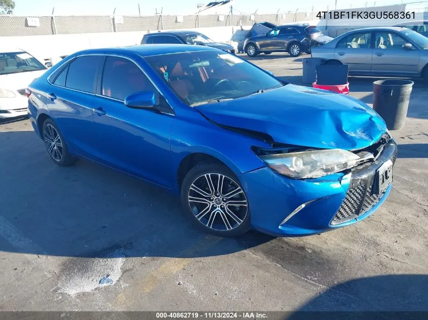 2016 Toyota Camry Se VIN: 4T1BF1FK3GU568361 Lot: 40862719