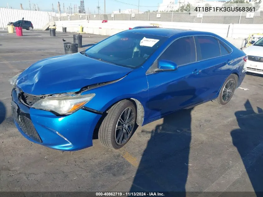 2016 Toyota Camry Se VIN: 4T1BF1FK3GU568361 Lot: 40862719