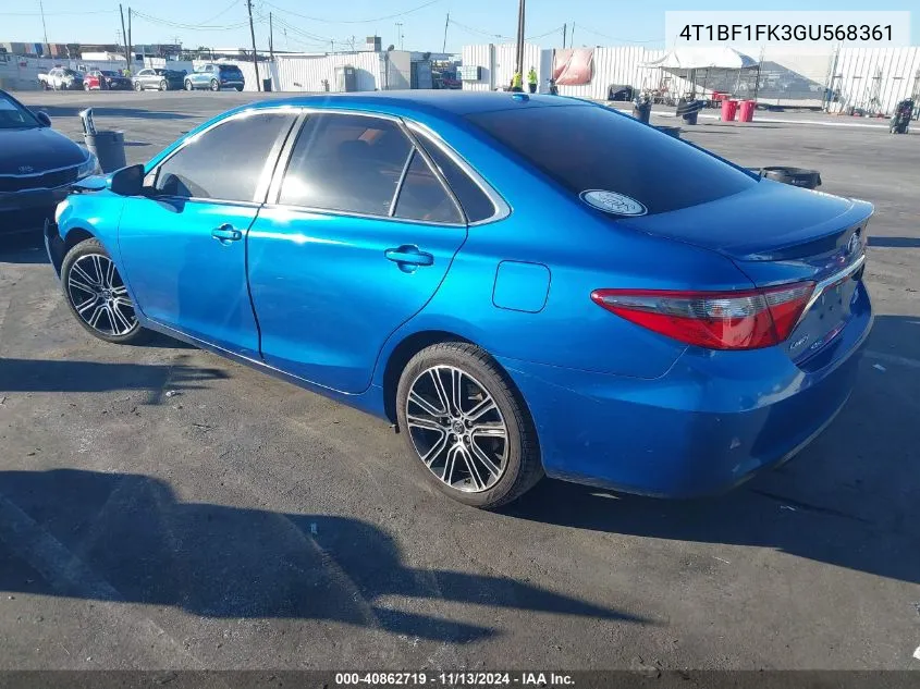 2016 Toyota Camry Se VIN: 4T1BF1FK3GU568361 Lot: 40862719