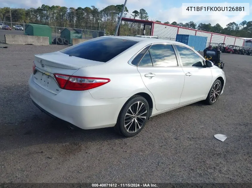 2016 Toyota Camry Se VIN: 4T1BF1FK0GU126881 Lot: 40871612