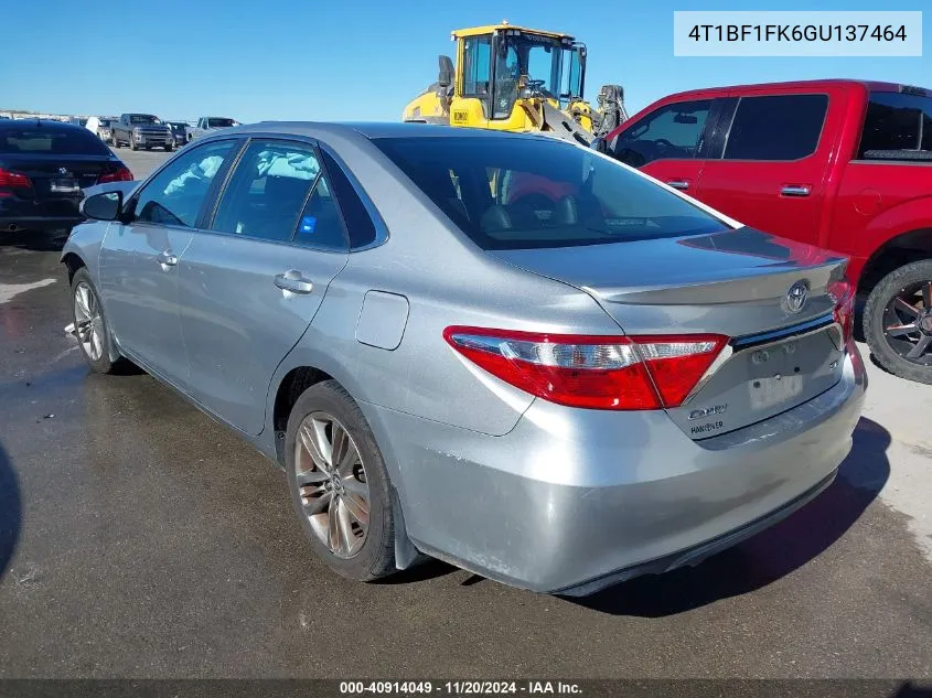 2016 Toyota Camry Se VIN: 4T1BF1FK6GU137464 Lot: 40914049