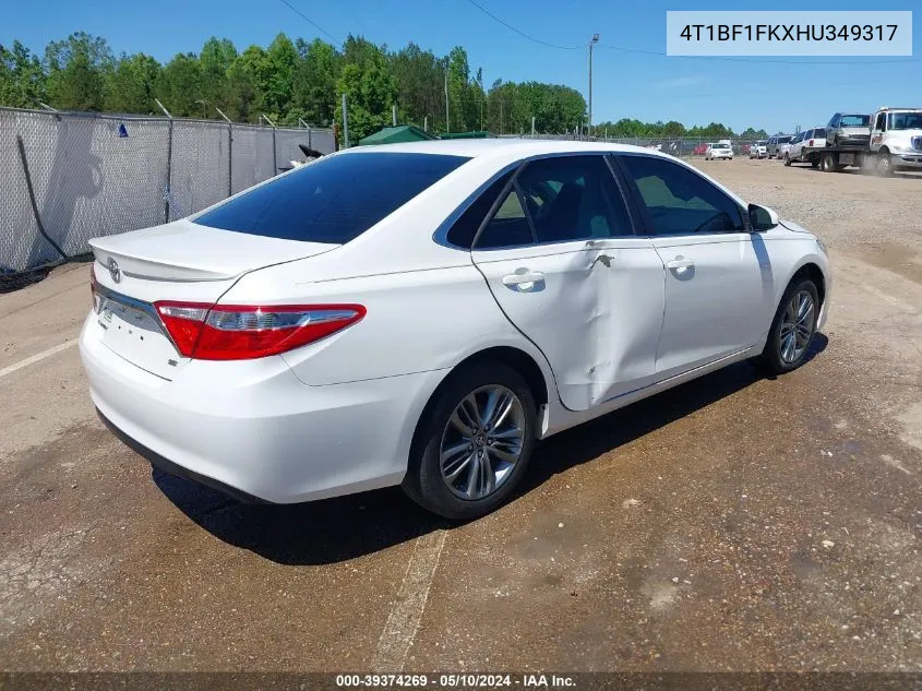 2017 Toyota Camry Se VIN: 4T1BF1FKXHU349317 Lot: 39374269