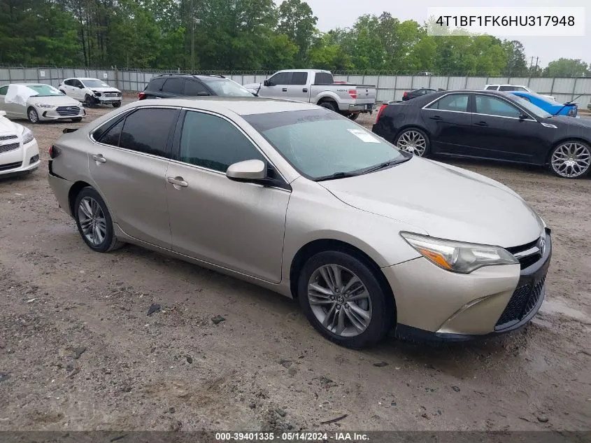 2017 Toyota Camry Se VIN: 4T1BF1FK6HU317948 Lot: 39401335