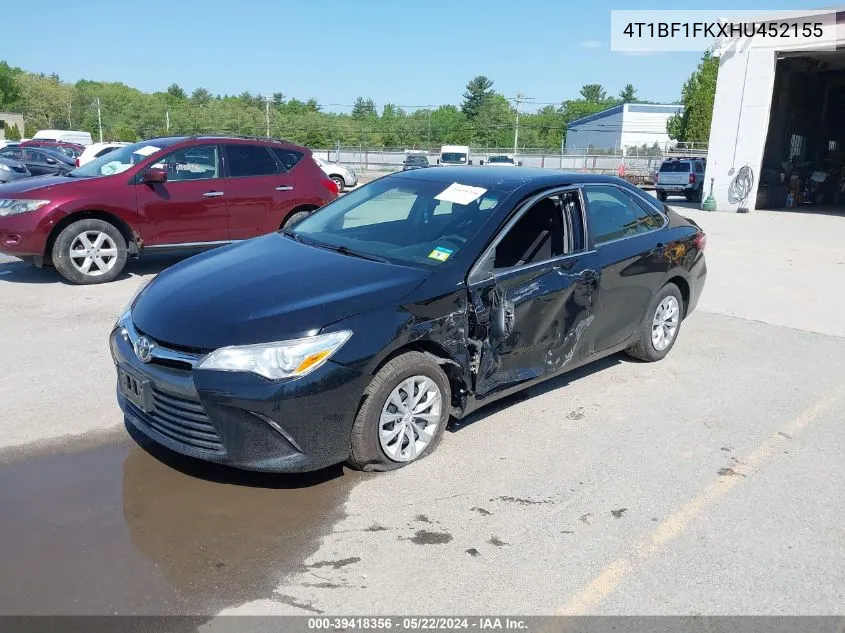 2017 Toyota Camry Le VIN: 4T1BF1FKXHU452155 Lot: 39418356