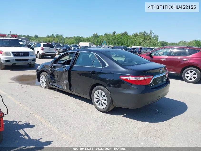 2017 Toyota Camry Le VIN: 4T1BF1FKXHU452155 Lot: 39418356