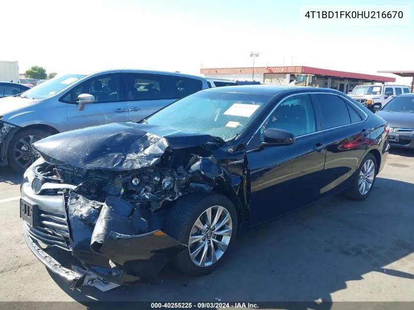 2017 Toyota Camry Hybrid Xle VIN: 4T1BD1FK0HU216670 Lot: 40255225