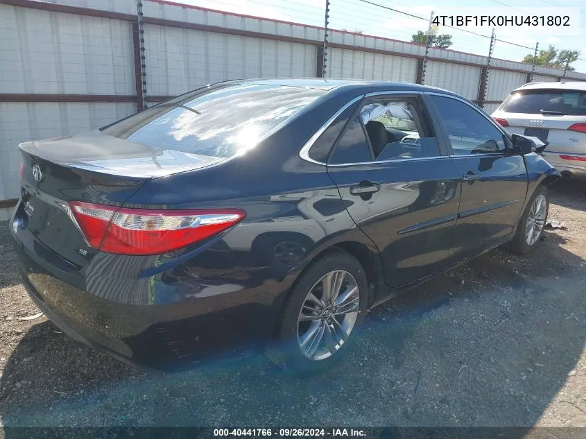 2017 Toyota Camry Se VIN: 4T1BF1FK0HU431802 Lot: 40441766