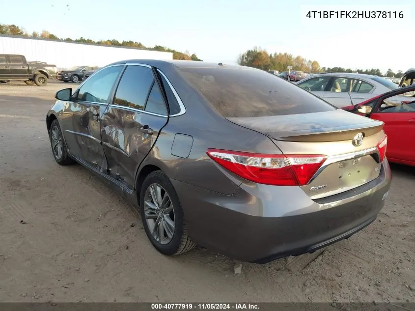 2017 Toyota Camry Se VIN: 4T1BF1FK2HU378116 Lot: 40777919