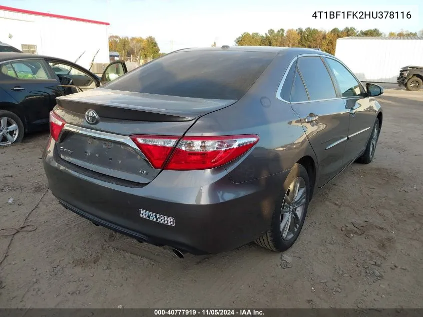 2017 Toyota Camry Se VIN: 4T1BF1FK2HU378116 Lot: 40777919