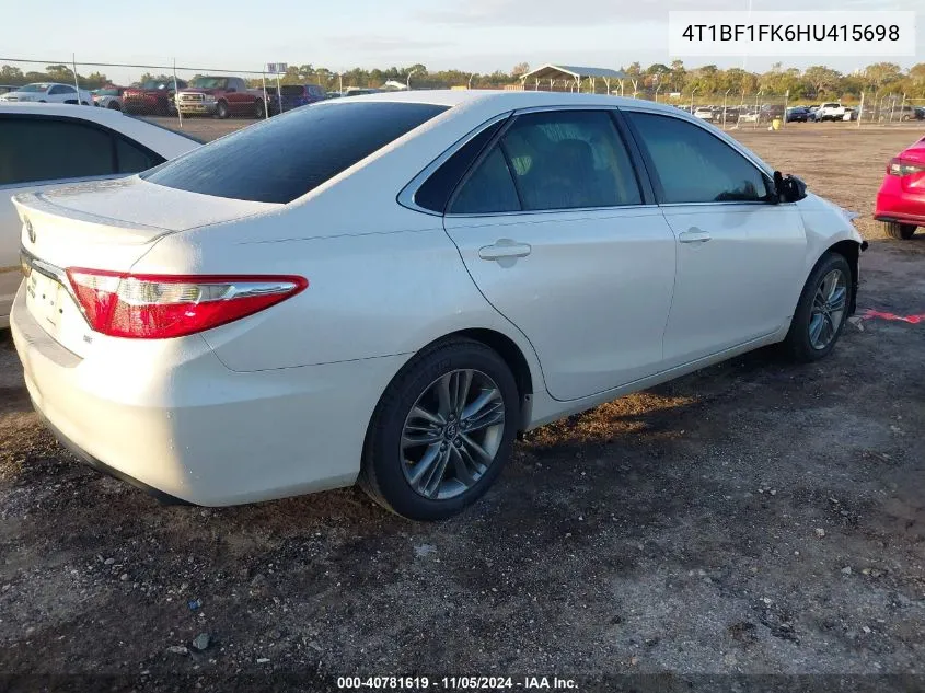 2017 Toyota Camry Se VIN: 4T1BF1FK6HU415698 Lot: 40781619