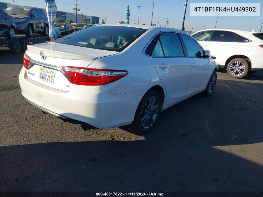 2017 Toyota Camry Se VIN: 4T1BF1FK4HU449302 Lot: 40817822