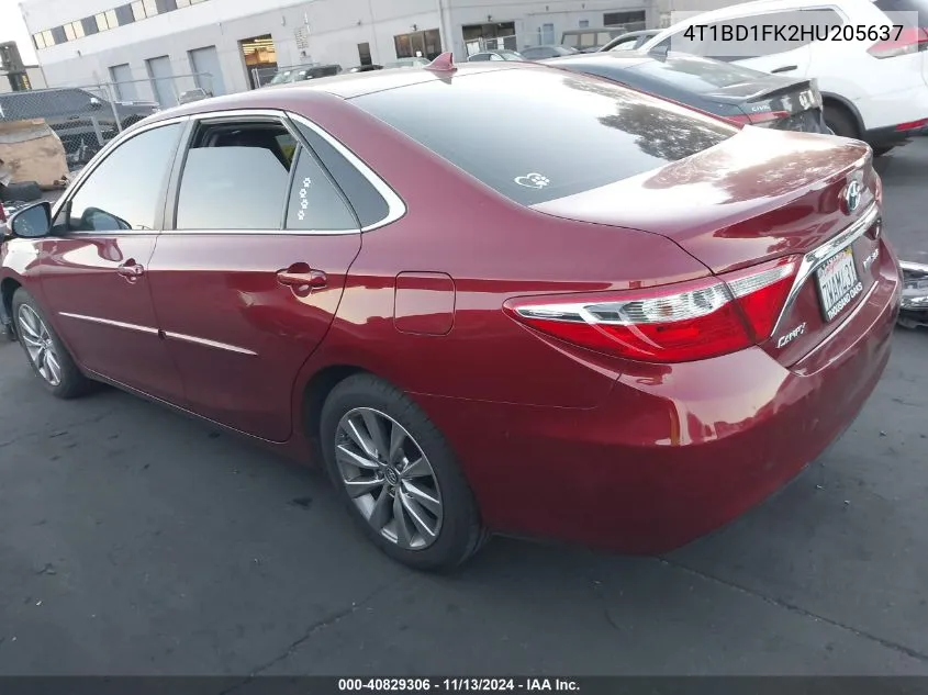 2017 Toyota Camry Hybrid Xle VIN: 4T1BD1FK2HU205637 Lot: 40829306