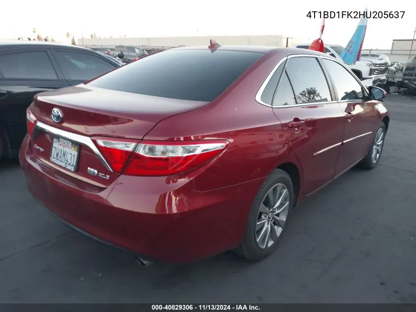 2017 Toyota Camry Hybrid Xle VIN: 4T1BD1FK2HU205637 Lot: 40829306