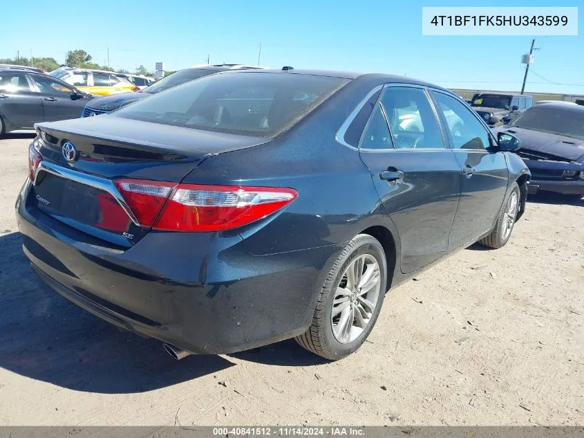 2017 Toyota Camry Se VIN: 4T1BF1FK5HU343599 Lot: 40841512