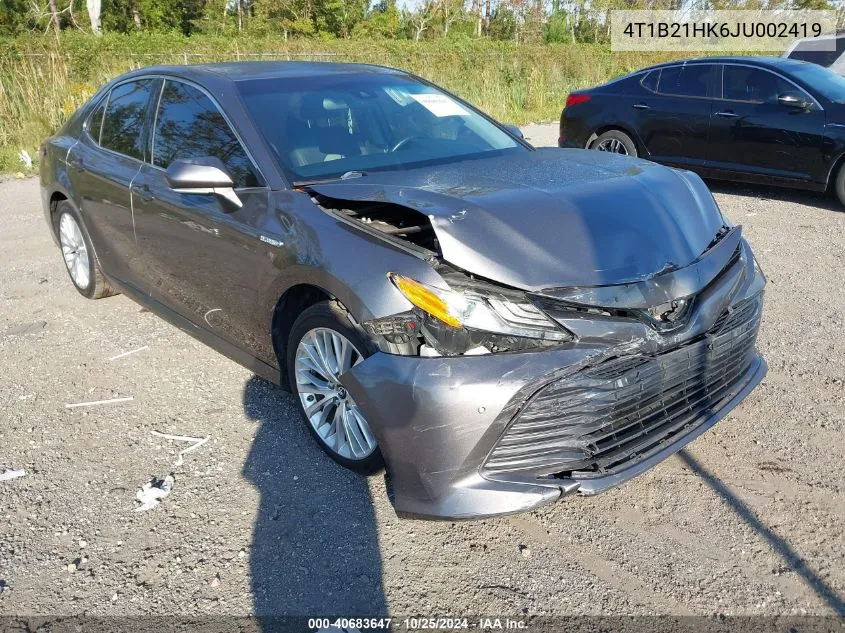 2018 Toyota Camry Hybrid Xle VIN: 4T1B21HK6JU002419 Lot: 40683647