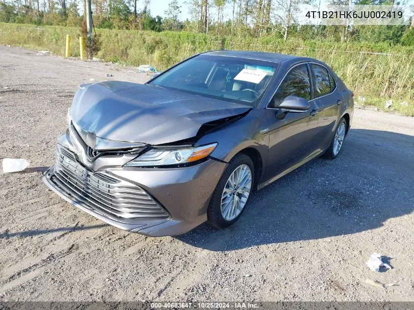 2018 Toyota Camry Hybrid Xle VIN: 4T1B21HK6JU002419 Lot: 40683647