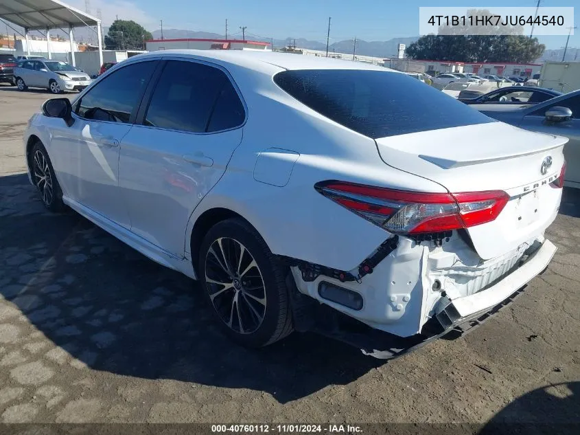 2018 Toyota Camry Se VIN: 4T1B11HK7JU644540 Lot: 40760112