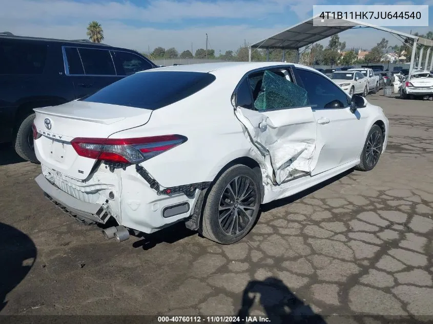 2018 Toyota Camry Se VIN: 4T1B11HK7JU644540 Lot: 40760112