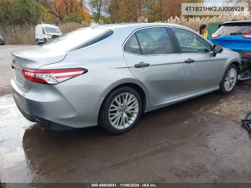 2018 Toyota Camry Hybrid Xle VIN: 4T1B21HK2JU008928 Lot: 40804541