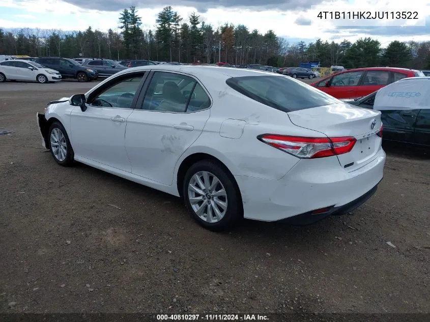 2018 Toyota Camry Le VIN: 4T1B11HK2JU113522 Lot: 40810297