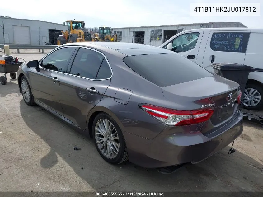 2018 Toyota Camry Xle VIN: 4T1B11HK2JU017812 Lot: 40855565