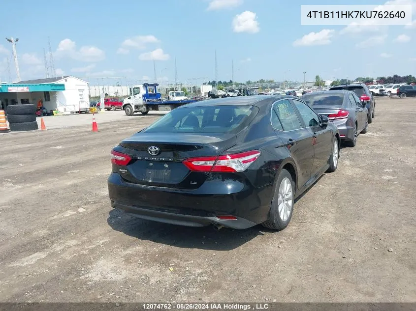 2019 Toyota Camry Le VIN: 4T1B11HK7KU762640 Lot: 12074762