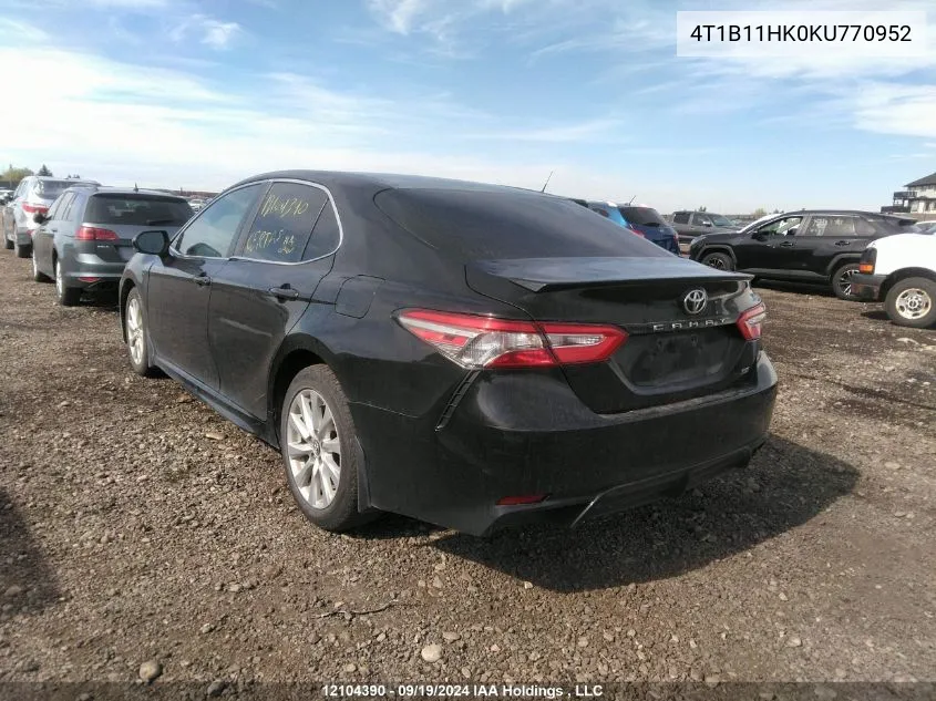 2019 Toyota Camry L/Le/Xle/Se/Xse VIN: 4T1B11HK0KU770952 Lot: 12104390