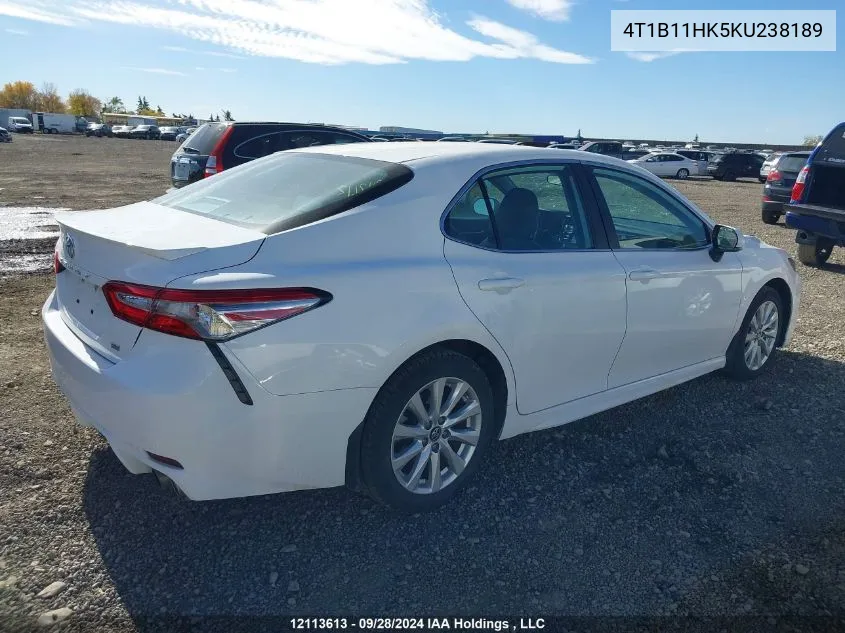 2019 Toyota Camry Se VIN: 4T1B11HK5KU238189 Lot: 12113613