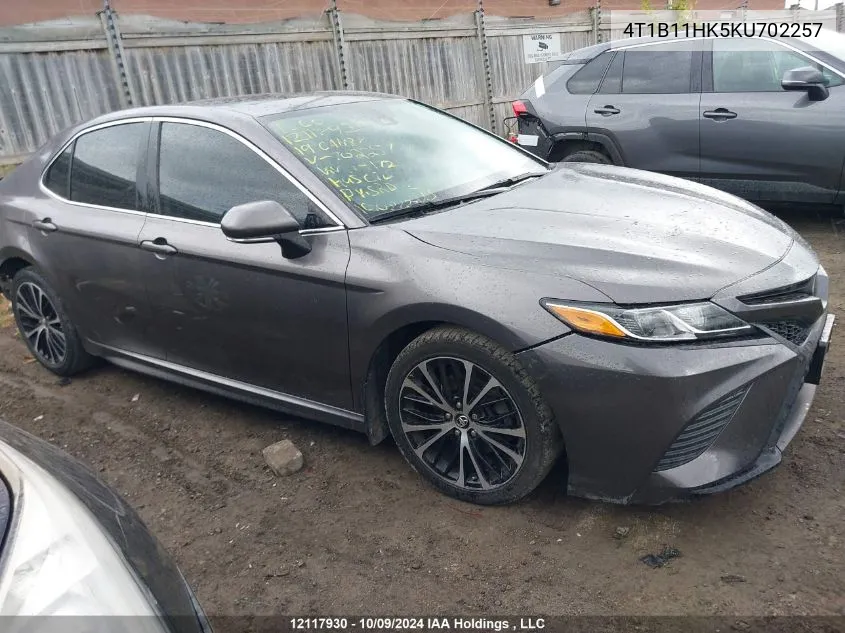 2019 Toyota Camry Se VIN: 4T1B11HK5KU702257 Lot: 12117930