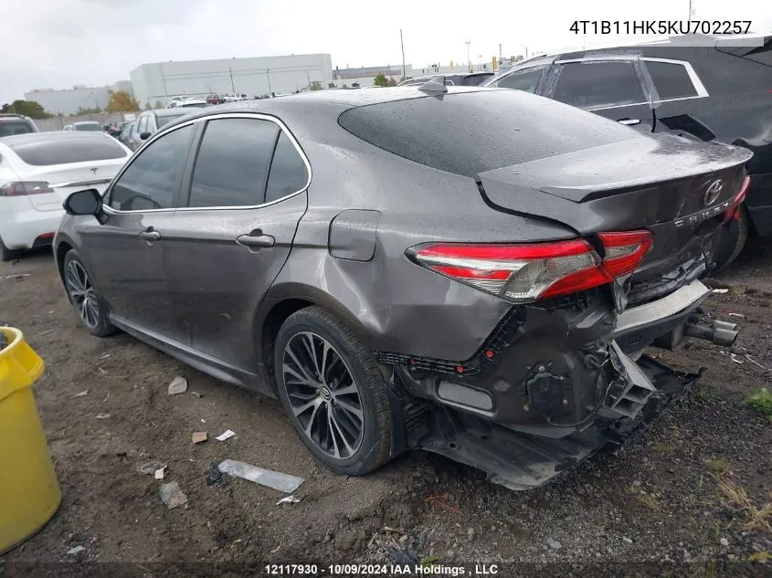 2019 Toyota Camry Se VIN: 4T1B11HK5KU702257 Lot: 12117930